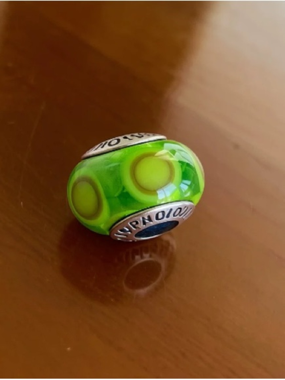 Pandora Green Glass Bead Charm with Yellow Accents